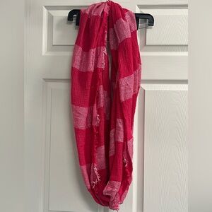 BP Red and Silver Striped Infinity Knit Scarf - 38” x 35” - VGUC